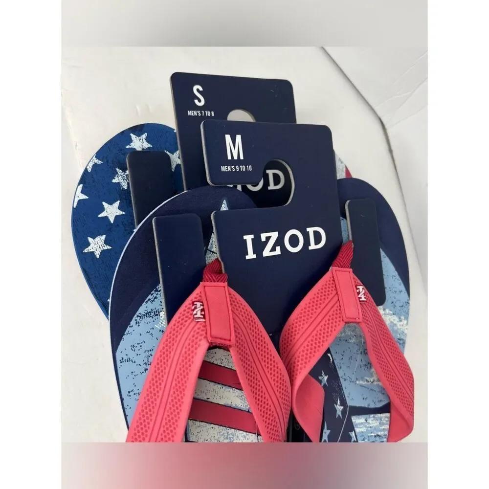 Izod Navy, Red & White Flag-Print Men's Flip Flops Various Size